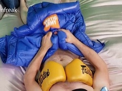 Satin boxing ring stud puts on a show with some solo action