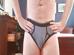 Striped Underwear, Closeup Foreskin, Dick Spinning