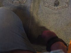 Jeans Fetish handsfree cumshot on denim skirt