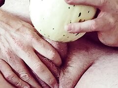 Fucking a white melon with cum