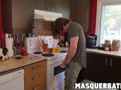 Rebel hunk Jake wanks it in the kitchen for that cumshot