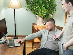 Muscular blonde manager fucks the new guy on his first day at the office