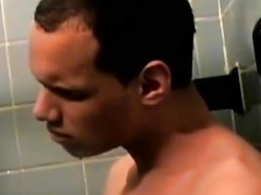 Handsome deviant masturbating passionately in bath