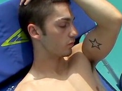 Fit young newcomer Kaleb Scott pees while jerking off outdoors