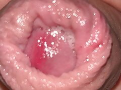 Wet foreskin close up.