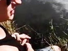 cool guy cumming into lake