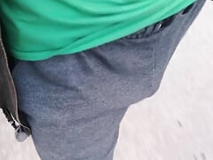 Flashing my soft bulge and dick walking to the store