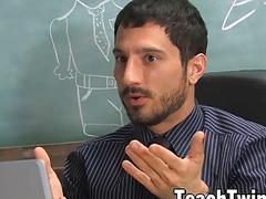 Teacher makes twink suck on his dick