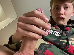 Gollege Boy Jerking off Massive Cock with Loud Moans