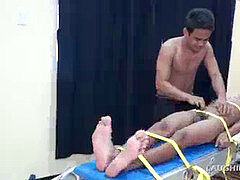 Asian Twink Benjamin trussed and gang tickled