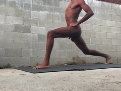 Hot Sexy Stud Does Naked Yoga Stretches In Public Yard