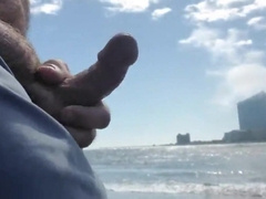 Hairy Bear Jerks Off on a Public Beach - Big Cum Shot 2