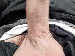 My hard cock in my car - Ma queue dans la voiture