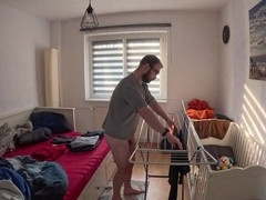 Stripping down in the laundry room