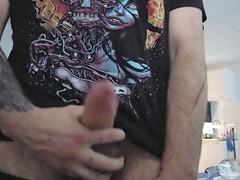 Hairy gay dude jerks off and releases massive load