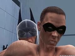 3D Robin gets fucked hard anally in the shower by Batman