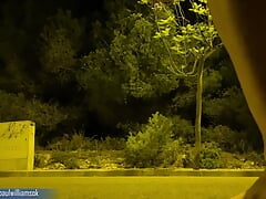 Crazy naked walk at night. Risky public nudity