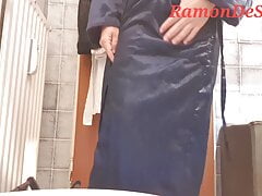 Master Ramon pisses in a sexy blue dressing gown, hot