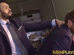Elegant man gives blowjob and gets his ass pounded in the office