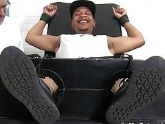 Ebony stud bound and tickled with no mercy