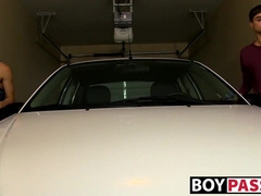 Pervy youngster Ryan Daley bent over car hood for anal