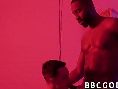 Ebony male dominates a petite gay into interracial pounding