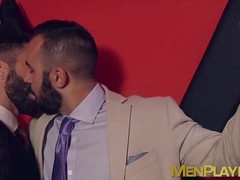 Elegant threesome bondage leads to intense anal pounding with two sophisticated guys