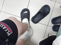 Showing Sweaty Body and Dick After Hard Training at the Gym