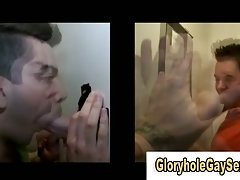 Slut cons straighty into gay gloryhole blowjob