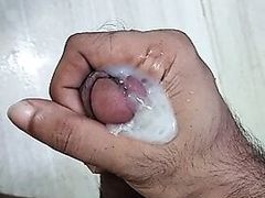 Hand job cum out show before shower
