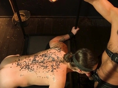 Pouring some wax on his fit figure while getting a BJ