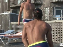 Muscle queer suck off romp with facial cumshot