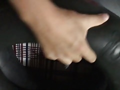 Fucking inflatable toy and leather pant
