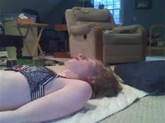 Sissy cums on self while dressed up