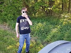 hairy man jerks off in car