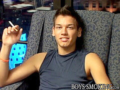 Deviant youthfull smoker solo milks until releasing jizz