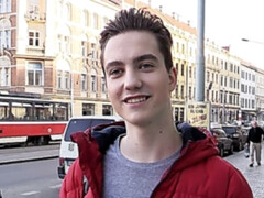 Bubble butt brunette guy cums after hard anal