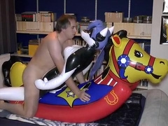 Inflatable Halo husky on rocking horse