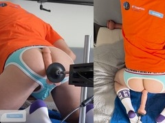 Sex machine draining big twink cock in sexy jockstrap!