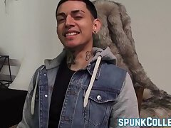 Latino twink Jordan masturbates passionately and teases solo