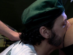 Army members are exploring each other in a group party