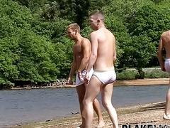 Sporty young men fool around in nature before fucking hardcore