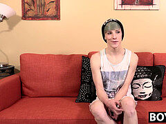 youthfull guy with make-up masturbating and using an adult toy