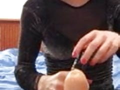 Big dildo fits first time in the Crossdressers ass