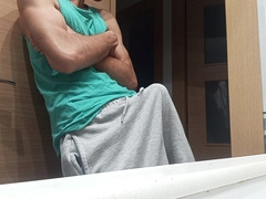 Slender Boy in a Tank Top Demonstrates How He Blows A Load with His Large Clean-Shaven Pipe