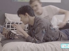 Slim twink Lucas A takes a deep anal pounding from horny Logan S!
