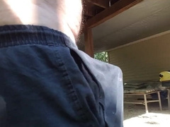 Jerking off outdoors in back yard cum shot public 8