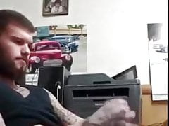 tatted up straight man milks his thick cock