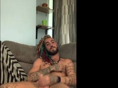 Dreddy man milking his man sausage