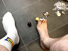 Food Crushing with White Lidl Socks